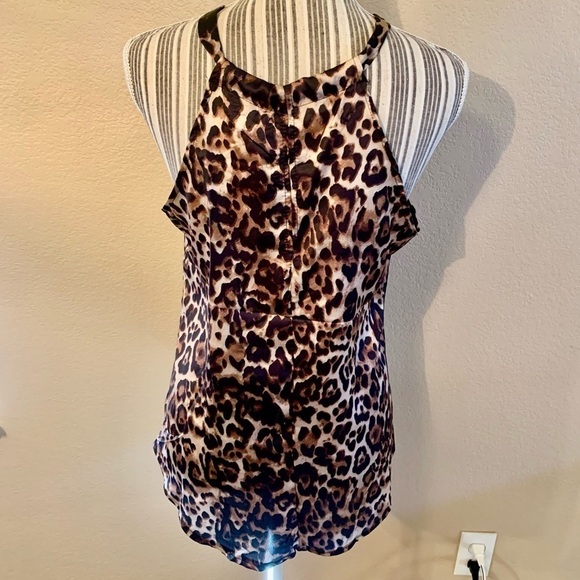 NWT Satin Tank Small OrderPlus Leopard Animal Print Black Brown Beige Keyhole - Picture 9 of 16